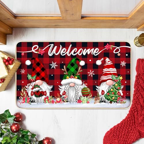 Image of TREWAVE Christmas Welcome Decorative Doormat Christmas Gnome Door Mat Non Slip Rubber Backing Floor Mat Seasonal Winter Holiday Front Porch Rugs for Outdoor Indoor Entrance, 29 x 17 Inch