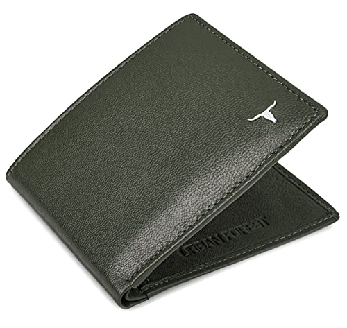 Image of URBAN FOREST Griffin Aniline Green Leather Wallet & Diamond Pen Combo Gift Set for Men