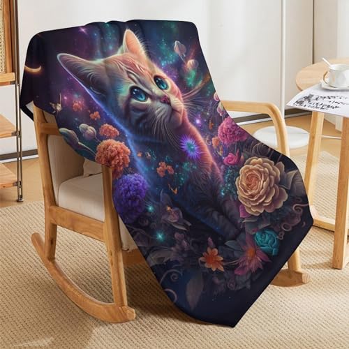Couverture Flannel Polaire Chat et Fleur Douce pour vos Soirées Canapé Cocooning