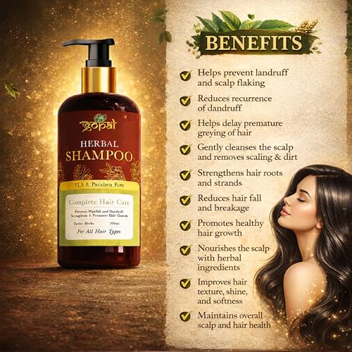 Image of RamGopal Ayurveda Amla Reetha Shikakai Herbal Shampoo - Anti-Dandruff & Hair Fall Control, Hair Growth & Strengthening | No Sulfate (SLES) and Paraben Free Shampoo | For All Hair Types | For Men & Women | Safe for Colored Hair 200ml (Pack of 1)