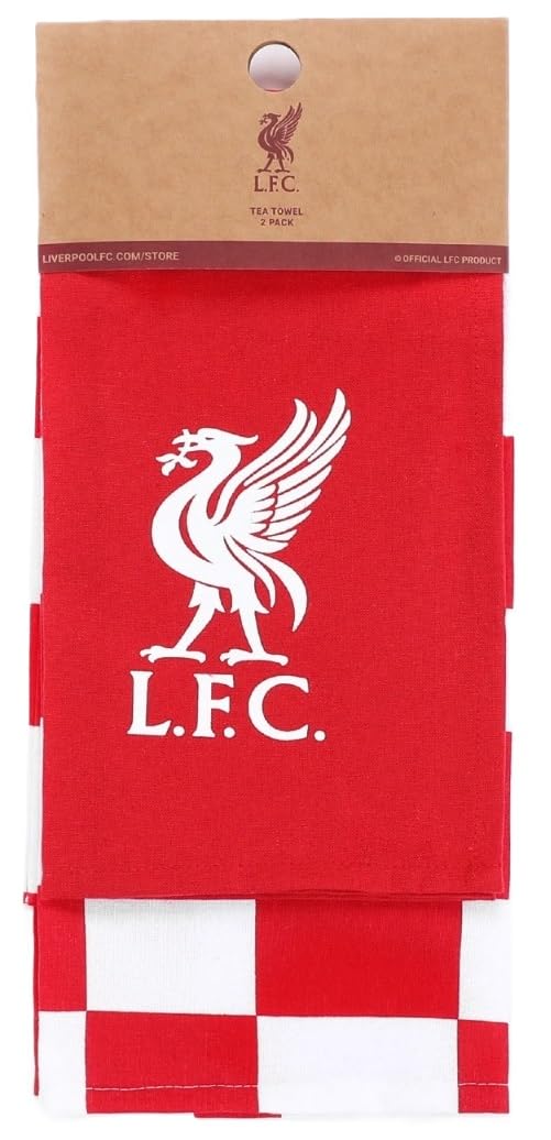 Liverpool FC Tea Towels, 50 x 70 cm, Set of 2, Red and White, Recycled Cotton Blend