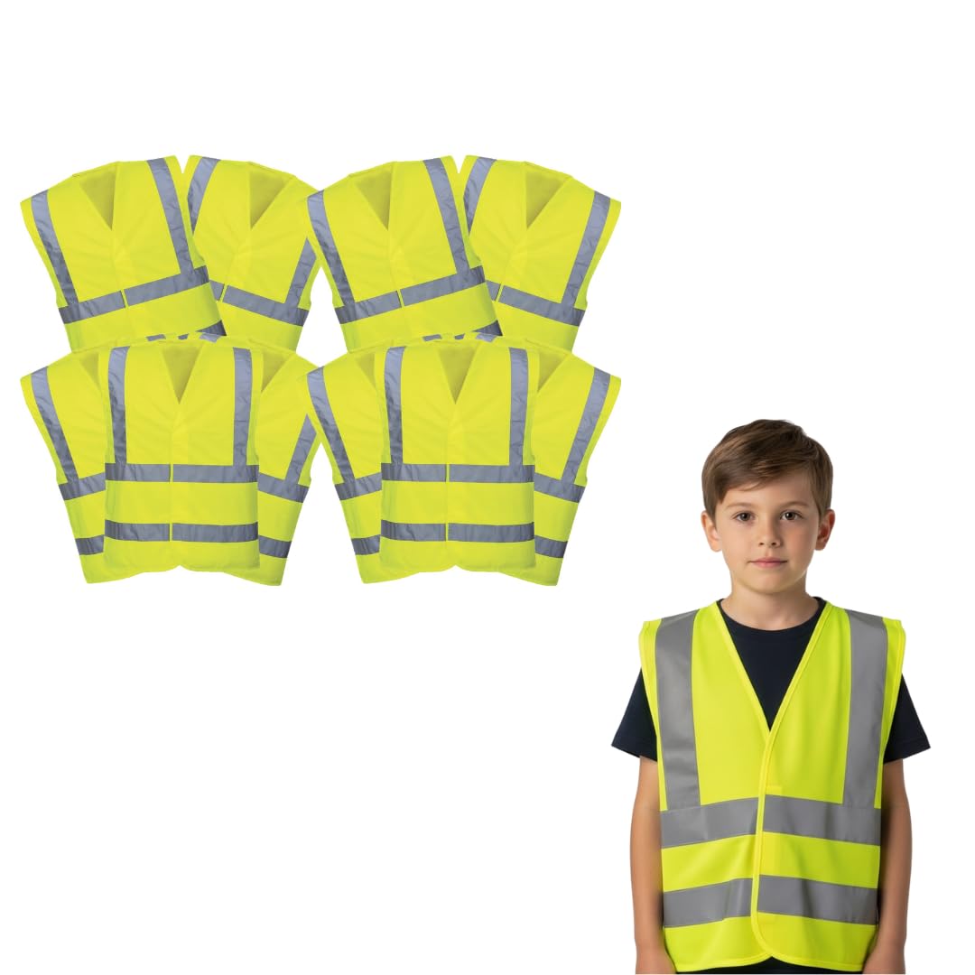 Hi-Vis Kids Reflective Safety Vests 12 Pack – High Visibility Neon Vest for Boys & Girls Cycling, Running, Walking, School & Outdoor Sports (Medium)