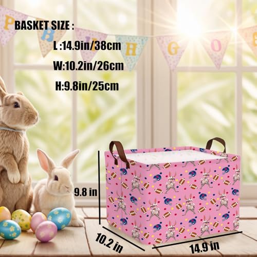 Image of Large Cute Easter Basket for Kid Empty Gift Baby Rectangle Storage Bin Bunny Eggs Boy&Girl Room Decor (Rabbit Rugby Pink)