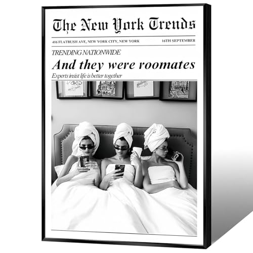 Vintage Black And White Newspaper Canvas Wall Art Trendy And They Were Roommates Poster College Girly Dorm Room Aesthetics Print Painting For Home Bedroom Dorm Wall Decor 12x16in Unframed