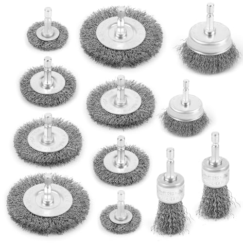 Cepillo de Alambre de 12 Piezas, Cepillo Alambre Taladro Eléctrico de 6 Mm, Juego de Destornilladores Inalámbricos Para Eliminar óxido/Corrosióm/Pintura, Cepillo de Metal, Accesorio de Lijado