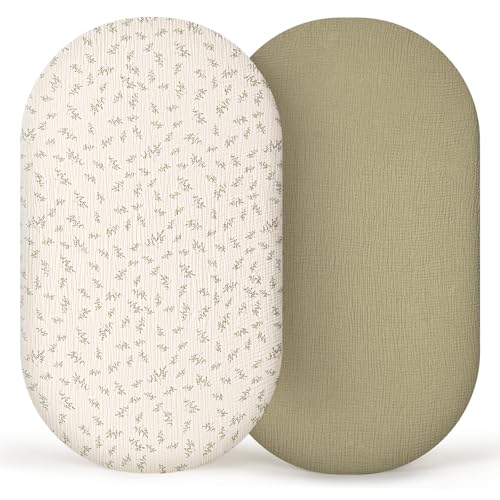 Image of lulumoon Muslin Bassinet Sheets Baby: Cotton Bassinet Sheets Fitted for Boys and Girls - Bassinet Mattress Sheets for Oval Rectangle or Hourglass