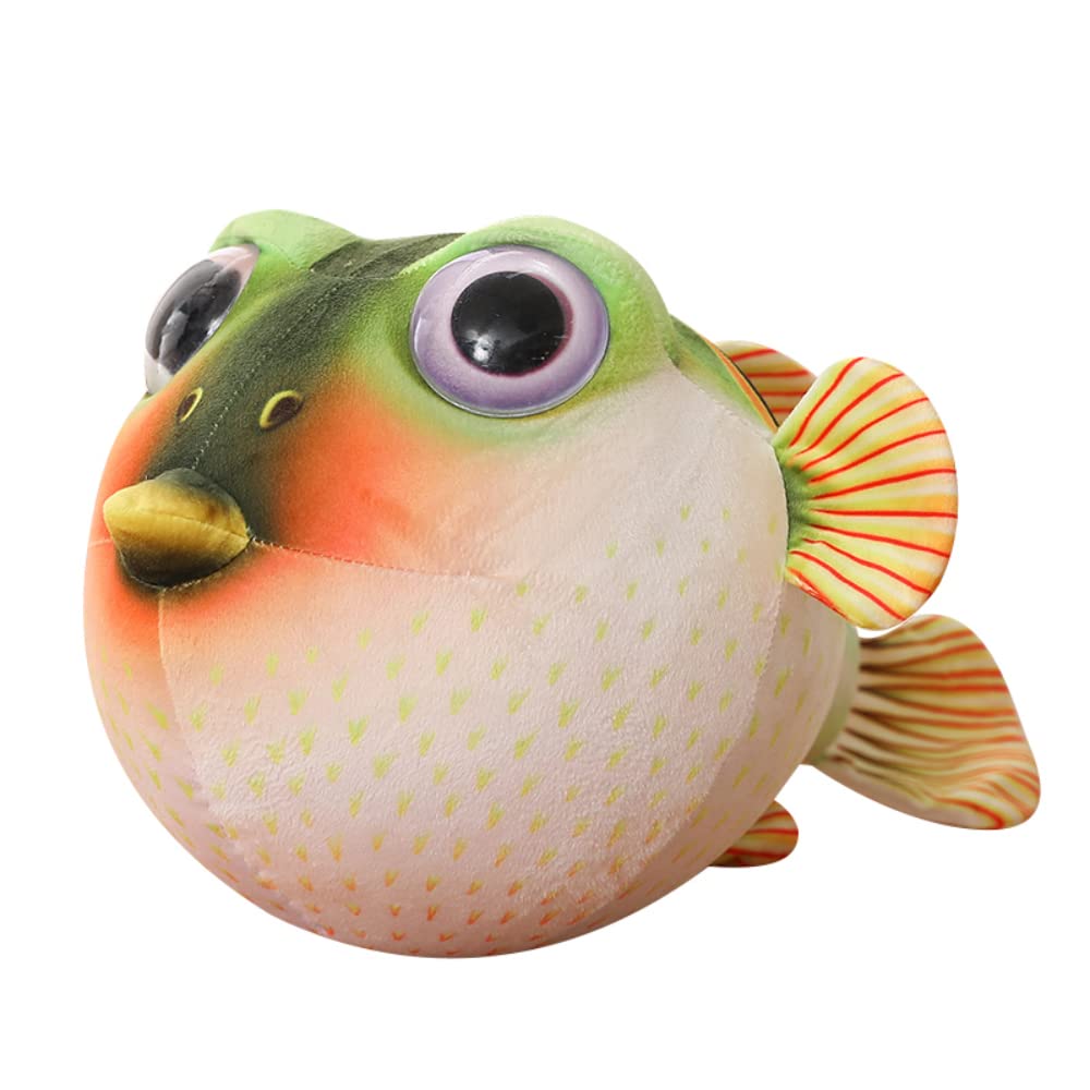 Hot Nice Real Life Pufferfish Plush Toy Simulation Sea Animals Puffers Stuffed Toys Soft Aquarium Fish Dolls Kids (Green,25cm/9.8 inch)