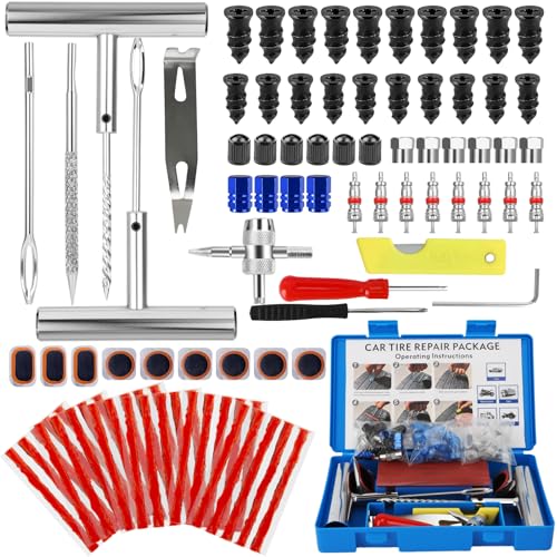 QUOTRE 95 Piezas Kit de Reparación de Neumáticos,Kit antipinchazos neumático, Heavy Duty Kit de Reparación de Neumáticos, Adecuado para Coches Eléctricos, Bicicletas, Coches, Motos y Otros Vehículos