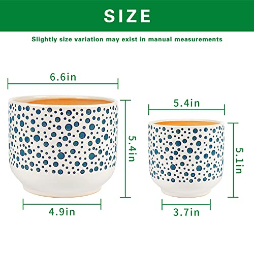 Gohearin Ceramic Plant Flowerpot, Hand-Painted Flowerpot Set, 6.6+5.4-Inch Indoor Flowerpot With Drain Hole, Used For Indoor Plants, Cactus, Succulent Plants And Other Outdoor Garden, 2-Piece Set #TOP1