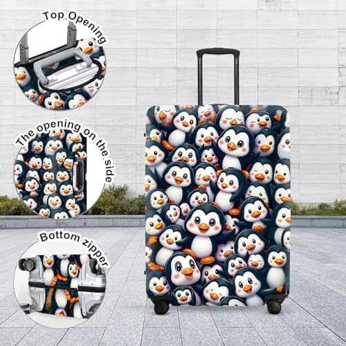 Image of Penguin Luggage Protector, Washable Suitcase Cover Allover Cartoon Penguin Anti-scratch Cute for 32 inch,34 inchBag