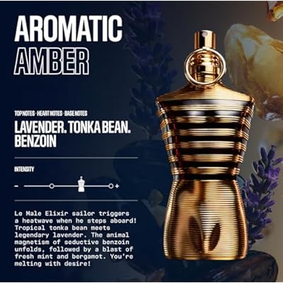 Jean Paul Gaultier Le Male Elixir Parfum - Long Lasting Woody Aromatic Cologne for Men with Lavender, Tonka Bean & Warm Amber - Luxury Elixir Parfum, 2.5 oz