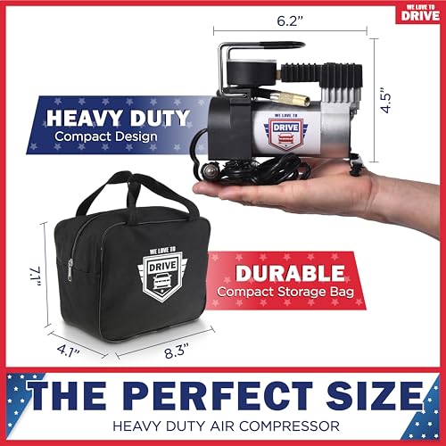 Image of Tire Inflator Portable Air Compressor - 12V DC Air Pump for Car Tires, 150 PSI Electric Air Pump with Tyre Pressure Gauge - Corded Silver by WE LOVE TO DRIVE