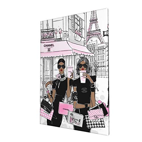 African American Wall Art Black Girl Pink Canvas Prints Modern Fashion Women Art Contemporary Painting Stylish Feminine Framed Artwork Wall Decor For Girls Room Home Decoration 16x24inch