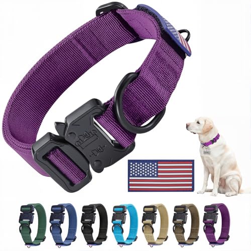 Heavy Duty Tactical Dog Collar Adjustable Nylon Pet Collars Quick Release Buckle with 2 D-Rings Patch for Medium