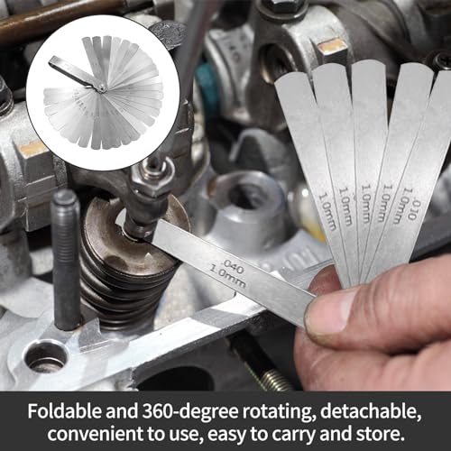 32 Klingen Fühlerlehre 0,02-1mm/0.0008-0.04’’ Edelstahl Doppelt Markierte Metrisches/Imperiales Messwerkzeug,Messlehre,Ventillehre,Steel Feeler Gauge,Biegbar Fühlerlehre für Messung Gap Breite Dicke