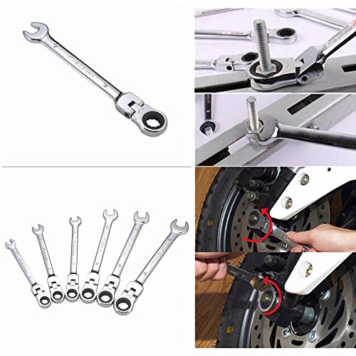 KISENG Ratcheting Wrench Set, Flexible Pivoting Head Ratchet Combination Spanner Wrench Garage Metric Tool 6pcs a Set 6mm-12mm - Thumbnail 4