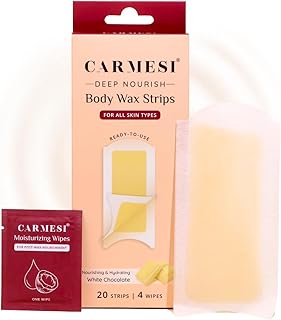 Carmesi Deep Nourish Body Wax Strips | 20 Wax Strips & 4 Post-Wax Wipes | White Chocolate Enriched | Safe for All Skin Typ... Price In India