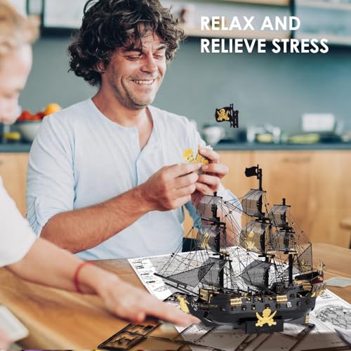 Piececool 3D Puzzles for Adults, Black Pearl Pirate Ship Metal Model Kits, 3D Watercraft Model Building Kit, DIY Craft Kits for Family Time, Great Christmas Gifts, 307Pcs