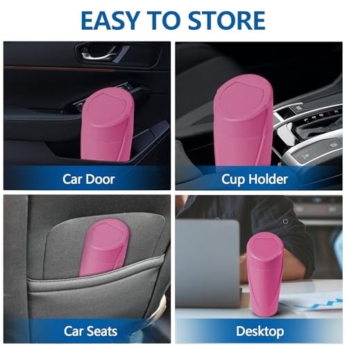 Image of Hovom Mini Car Trash Can with Lid, Portable Garbage Can for Car, Leakproof Cup Holder Automotive Garbage Bin with 2 Rolls of Trash Bags, Small Trash Storage Can for Car Home Office(Rose Red)