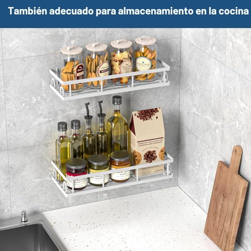 Miniatura 6 de Uulioyer Estanteria Baño, Resistente Al Agua Y Al Oxido, Estanteria Ducha Sin Taladro, Organizador Baño Para Champú Y Gel De Baño Blanco- 2 Piezas