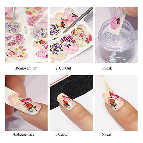 Palm Tree Ocean Water Nail Art Sticker Flamingo Marine Life Transfer Decals Set For Acrylic Polish Nail Decor (Beach) #TOP7