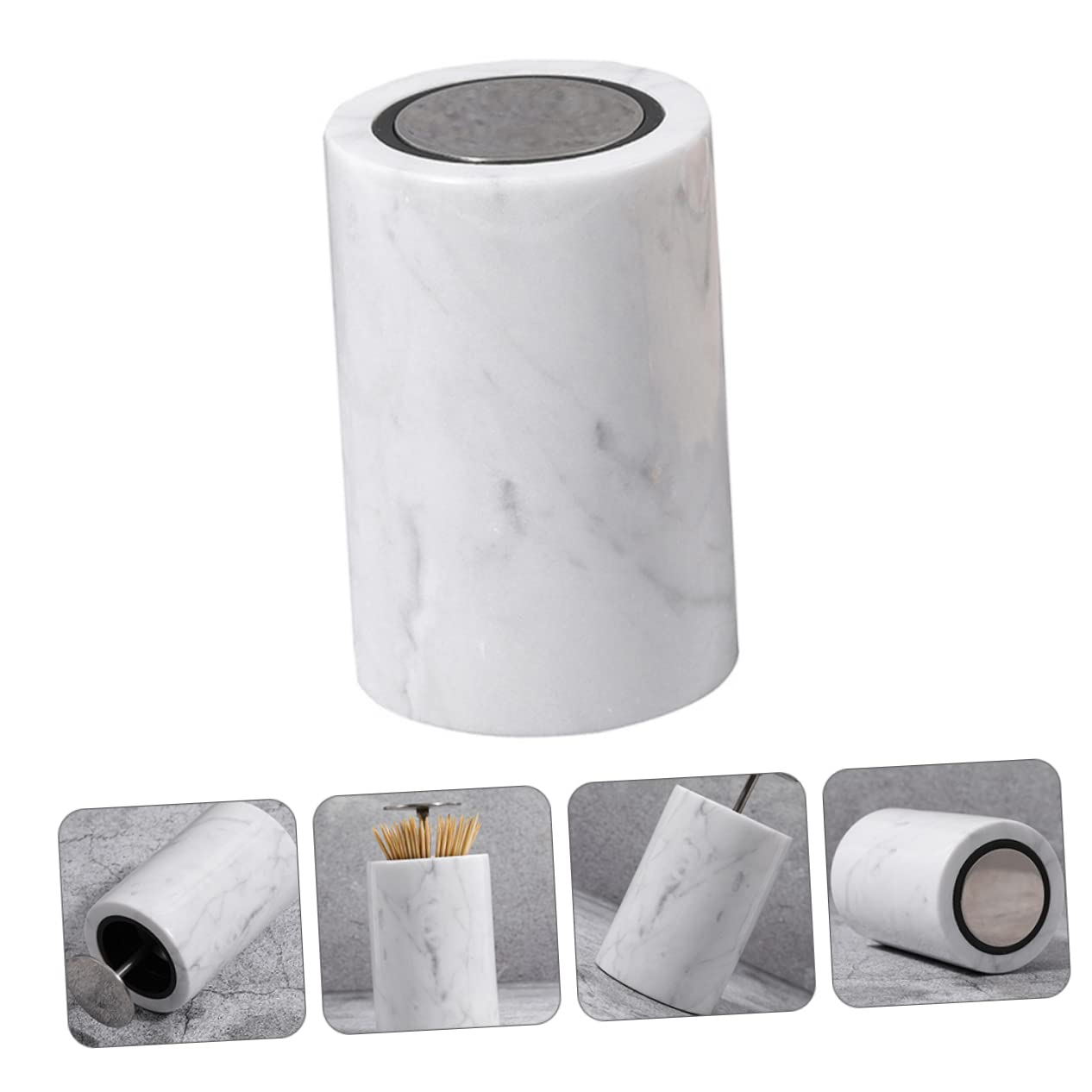 OUNONA 2pcs Natural Stone Toothpick Holder Elegant Swab Box for Home Decor Automatic Pressure Design for Easy Access Stylish Marbling Pattern for Bathroom Office Use