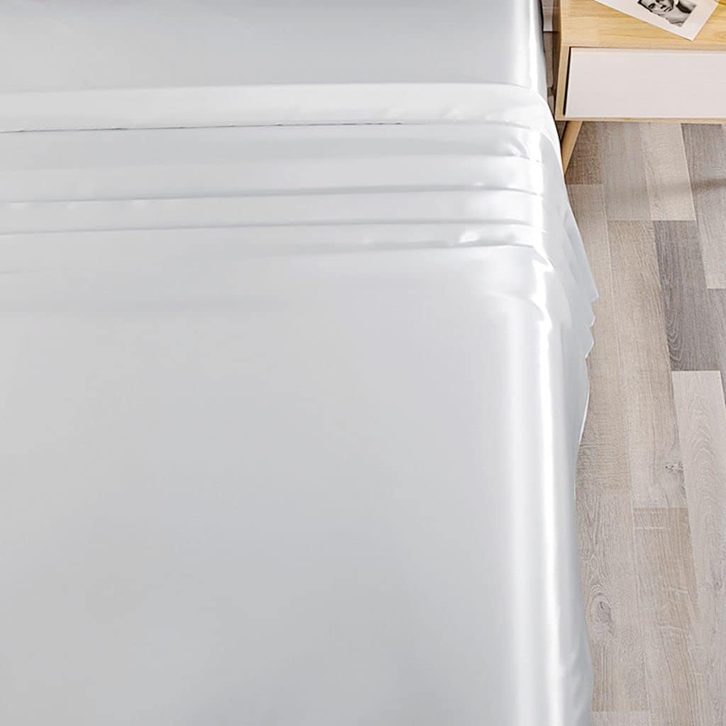 Sfoothome White Satin Sheets 4-Pieces Queen Silky Sheets Microfiber Bed Sheet Set with 1 Deep Pocket Fitted Sheet, 1 Flat Sheet and 2 Pillowcases