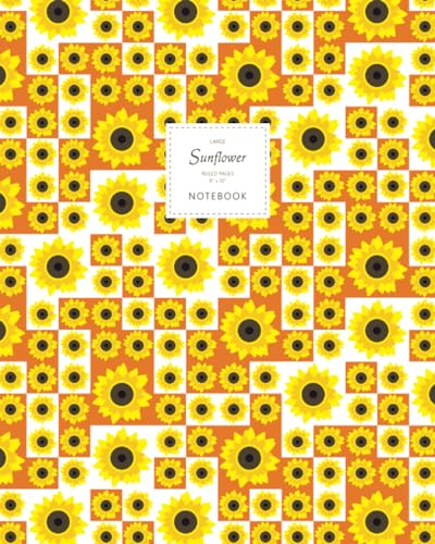 Sunflower Notebook - Ruled Pages - 8x10 Carnet - Large (Orange)