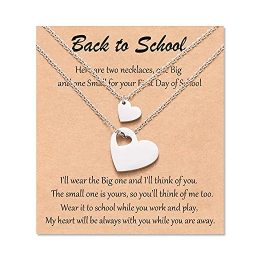 Back to School Necklace Gifts Mother Daughter Necklace Set for 2 First Day of School Gifts Mommy and Me Heart Matching Jewelry from Mom