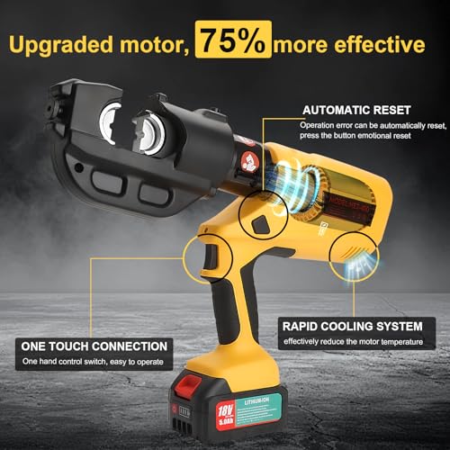 Image of 12 Ton Electric Hydraulic Cable Crimping Tool with Digital Display, 11 Dies, 2 Rechargeable 5.0Ah Batteries, for Copper /Aluminum Terminals and Wires