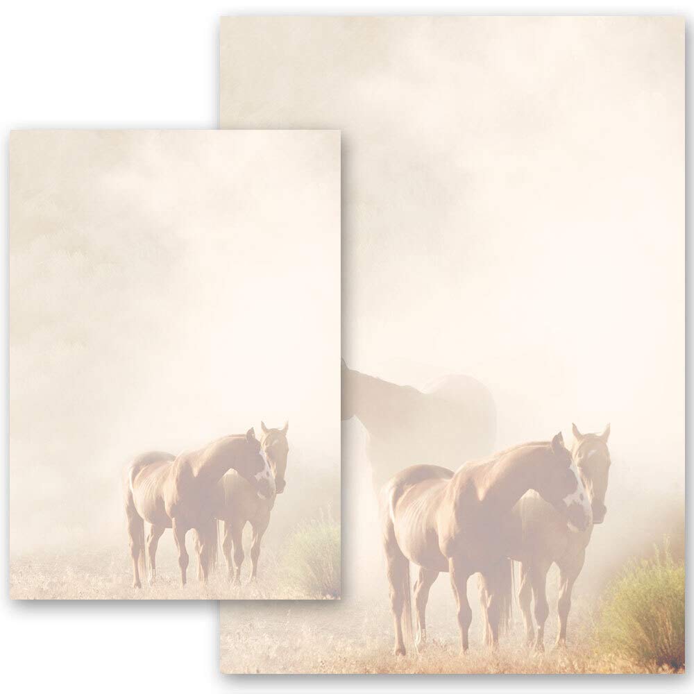 Motif Letter Paper! Horses in The Mist Animals Nature 100 Sheets DIN A4 - Paper-Media โ image 1