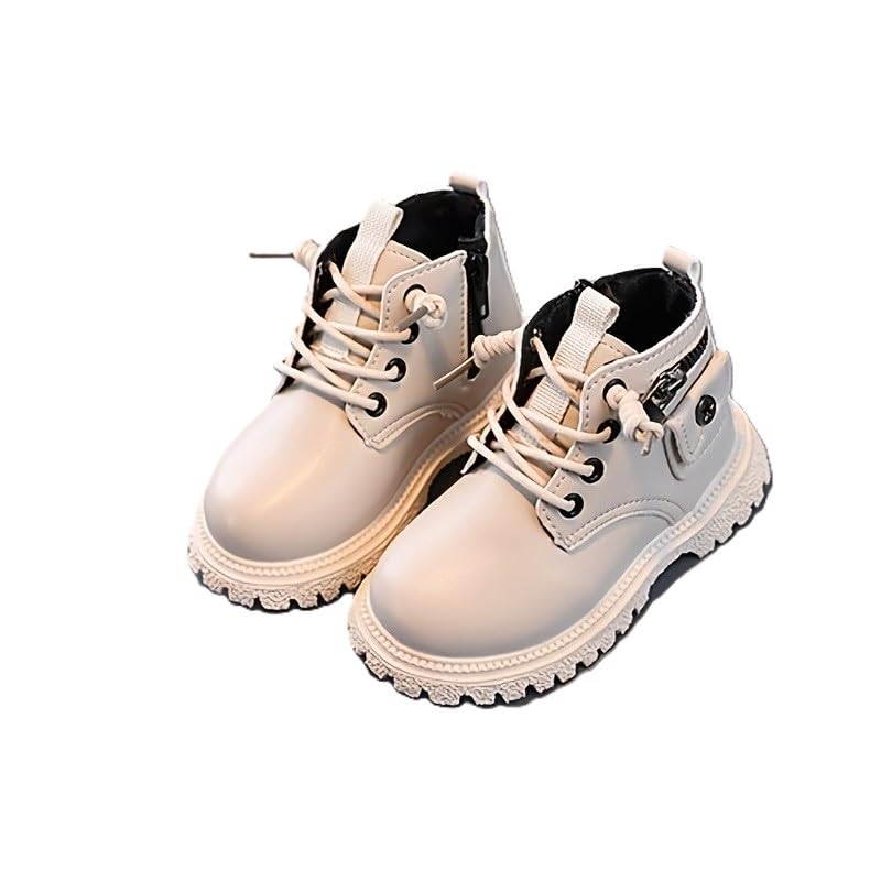 Baby Girls Work Boots Autumn Fashion Leather Lace-Up Boots Soft Flat Ankle Snow Boots, Toddler Fur Winter Shoes Sneakers