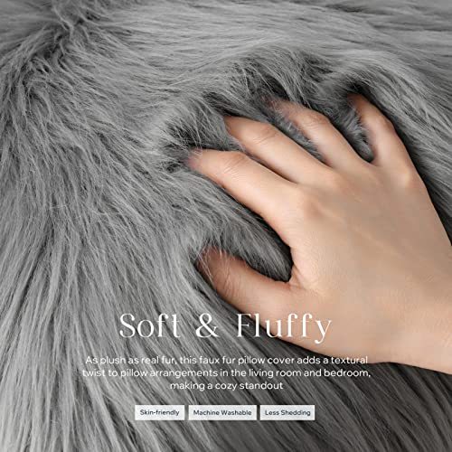 Image of Phantoscope Pack of 2 Faux Fur Solid Throw Decorative Pillow Cover Cushion Covers Luxury Soft Decorative Pillowcase Fuzzy Pillow Covers for Bed /Couch,Gray 24 x 24 Inches
