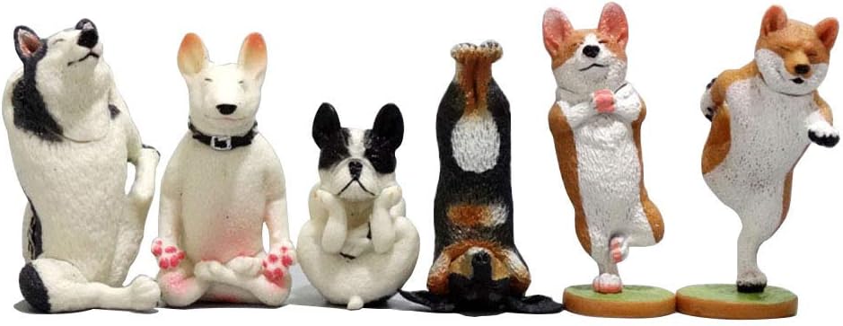 M Joy Decor Funny Yoga Dog Team Figurines-Collectible Animal Set of 6, Miniature Fairy Garden and Terrarium Hand Made Table Perfect for Gifts and Souvenirs