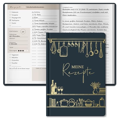 BIROYAL Rezeptbuch zum Selberschreiben A5, Kochbuch Selbst Schreiben, Rezeptbuch für 100 Lieblingsrezepte, Kochbuch zum Selberschreiben, Recipe Book Backbuch Schreiben, Rezepte Buch zum Ausfüllen