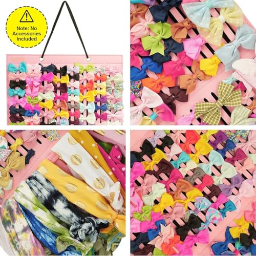 Image of HASTHIP Hair Accessories Organizer for Girls Bow Hair Clip Storage Hairband Organizer for Girls 3-Layer Large Capacity Wall Hanging Hair Bows Holder Displaying Rack for Baby Girl Kids Women - Pink