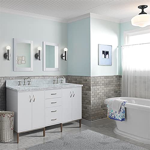Tivoli 61" Double Oval Sink Solid Wood Vanity In White/White Carrara #TOP1