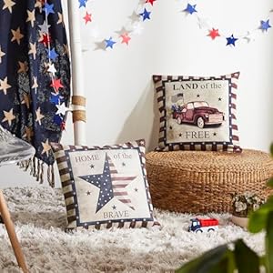 Vhcbrandsfreeandbravepillowcoversetof220x20decorativepatrioticthrowpillowcoversusaamericanadecorforindependancedayand4thofjulyinsertsnotincluded  Urban Country Home Decor Vhc brands free and brave pillow cover set of 2 20×20 decorative patriotic throw pillow covers usa americana decor for independance day and 4th of july inserts not included  urban country home decor