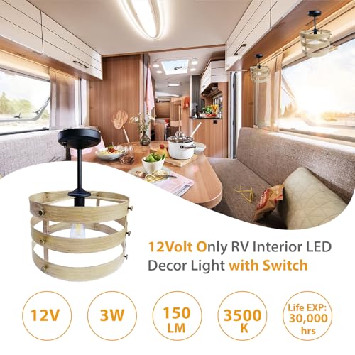 12V DC LED Dinette Light for Motor Home, Boat, Matte Black, Wood Pattern, 3500K