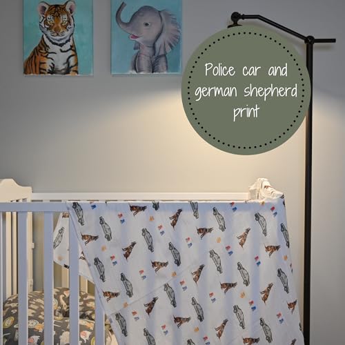 Image of LollyBanks Muslin Swaddle Blankets 2 Pack, 100% Cotton Baby Blanket for Boys, Soft and Lightweight 47 x 47 Inches Newborn Swaddles, Gentle Infant Blankets, Baby Essentials (Police Dog and Blue)