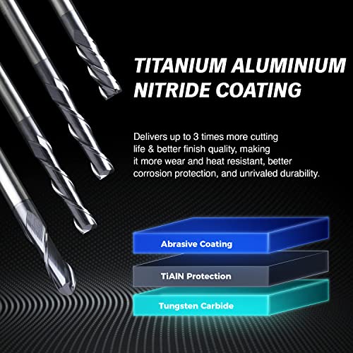 Image of ZahyoX 3 /8 inch Ball Nose End Mill, TiAlN Coated Solid Carbide Upcut Spiral CNC Router Bit, 3 /8 inch Diameter, 3 /16 inch Radius, 1-1 /8 inch Cutting Length, 3 inch Overall Length, 2 Flutes, CNC Cutter Milling Tool