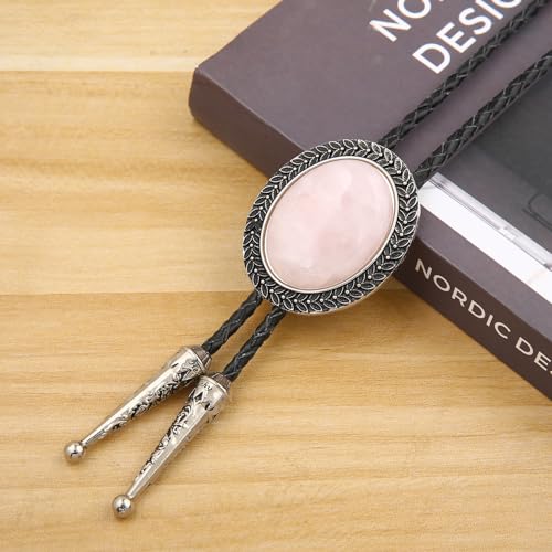 Image of Bolo Tie for Men Women Cowboy Turquoise Celtic Natural Tiger Eye Stone Longhorn Bull Western Leather Bolo Necktie