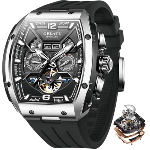 Image of OLEVS Luxury Watches for Men Black Mechanical Wrist Watch Self Winding Automatic Tourbillon Watches Skeleton Waterproof Mens Wrist Watch