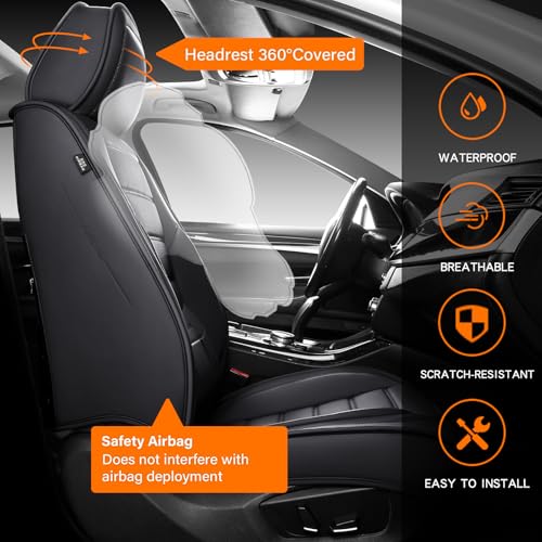 Image of MINGBRON Seat Covers, Car Seat Covers Front Seats, Car Seat Cover, Car Seat Protector Waterproof, Car Seat Cushion Nappa Leather, Black Seat Covers Carseat Cover Universal Fit for Most Cars