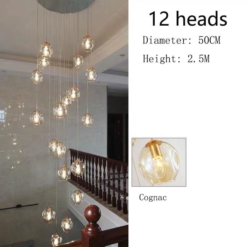 Generico Lampadari, 2026 Moderna Scala A Chiocciola Illuminazione Lampadario Lungo Soggiorno Villa Loft Sala Da Pranzo Lampada A Sfera Di Cristallo(12 heads,Changeable)