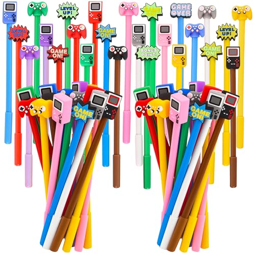 LiYiQ 50 Pcs Video Game Party Favors Cartoon Cute Fun Pens Kawaii Games Handle Level Up Games Console Shape Gel Black Ink Pen Cute Video Game Pens for Office Home Present