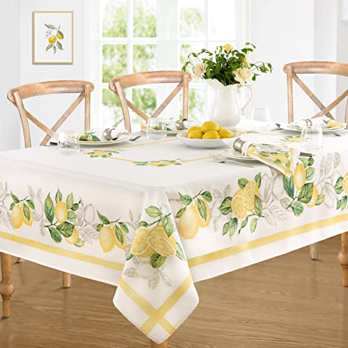 Newbridge Lemon Orchard Indoor/Outdoor Border Fabric Table Runner - Fresh Lemon And Citrus Leaf Stain Resistant, No-Iron Fabric Table Runner, 70” Long Table Runner #TOP6
