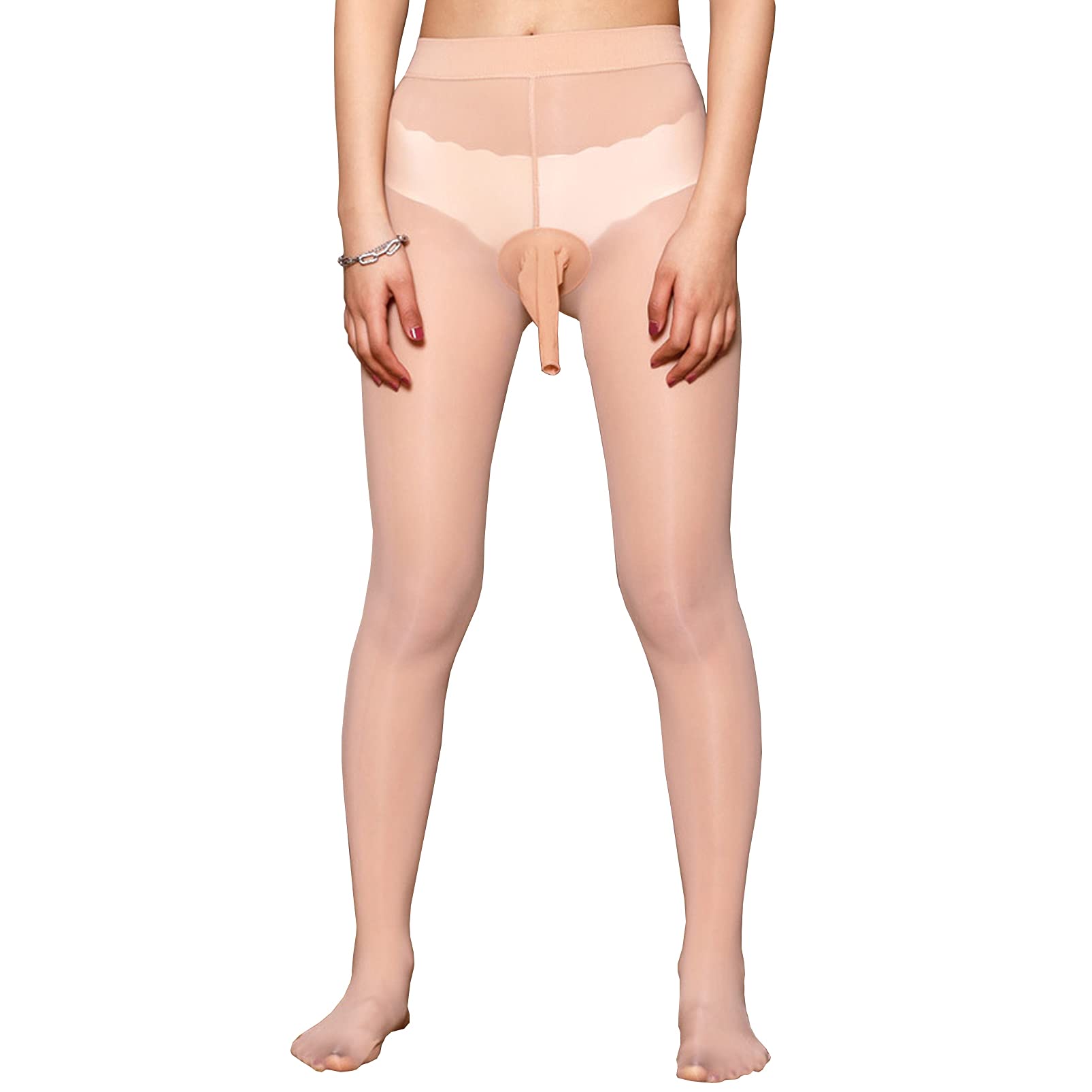 Befasy Men's Beige,Sheath Open Sexy 8D Nylon See Through Sheer Tights Shiny Pantyhose High Elastic Glossy Stockings Oily Socks, Beige