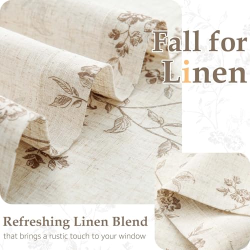 Image of jinchan Floral French Door Curtain Panel Farmhouse Decor Light Filtering Linen with Tie Up Bow for Glass Door or Patio 40 Inch Length Rod Pocket 1 Panel Taupe on Linen