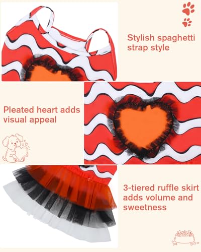 Image of CuteBone Cute Pet Dress for Small Dogs, Cats - Ruffle Princess Outfit with Pleated Heart, Summer Lightweight Breathable Dog Party Clothes for Holiday, Walks, Birthday, Photos DDQ02M
